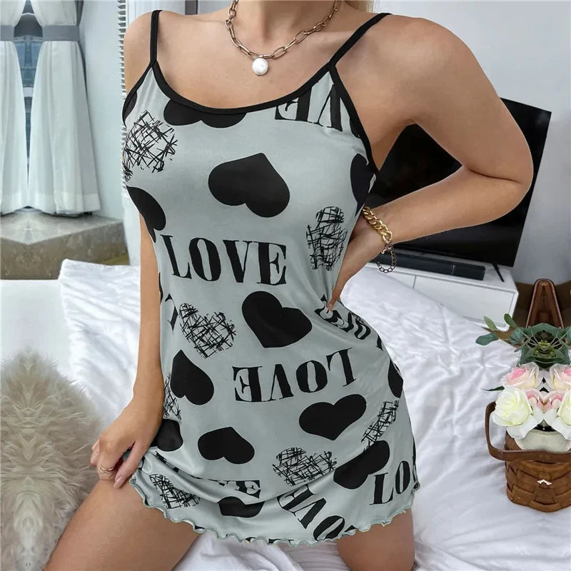 Sexy nightgown with cute cartoon print.