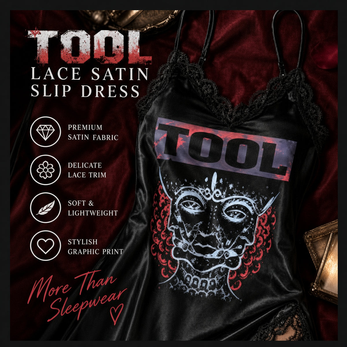 TOOL LACE SATIN SLIP DRESS