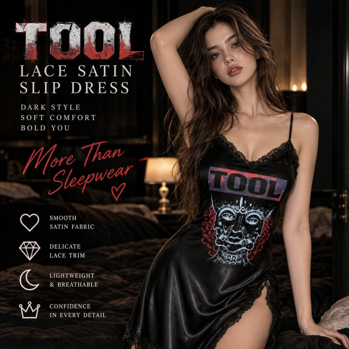TOOL LACE SATIN SLIP DRESS