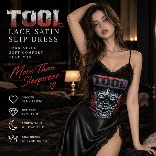 TOOL LACE SATIN SLIP DRESS