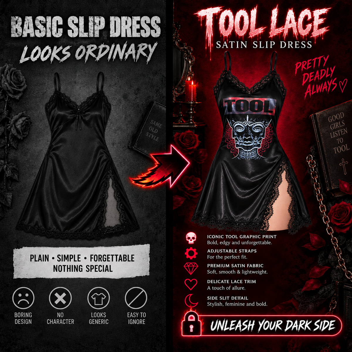 TOOL LACE SATIN SLIP DRESS