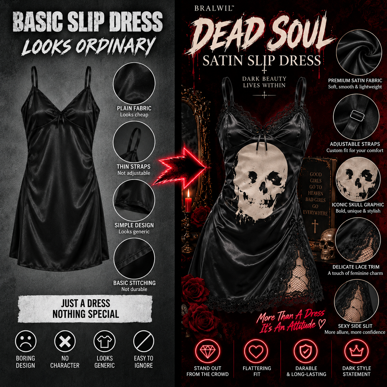 DEAD SOUL SATIN SLIP DRESS
