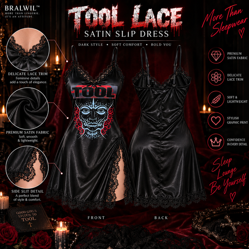 TOOL LACE SATIN SLIP DRESS