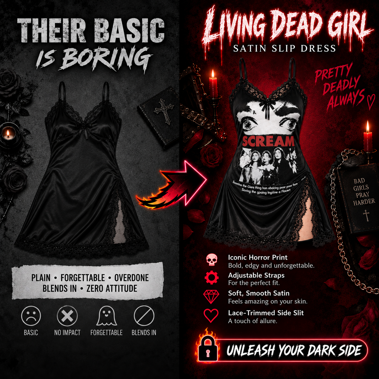 SCREAM QUEEN SATIN SLIP DRESS
