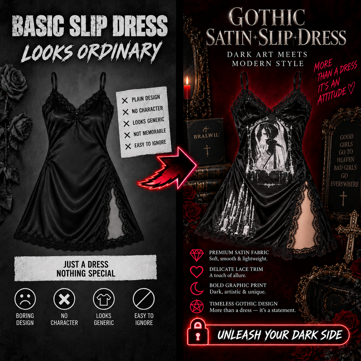 GOTHIC SATIN SLIP DRESS