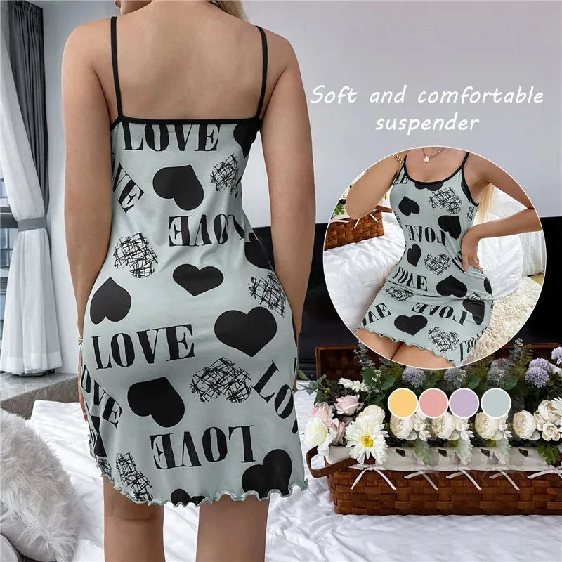 Sexy nightgown with cute cartoon print.