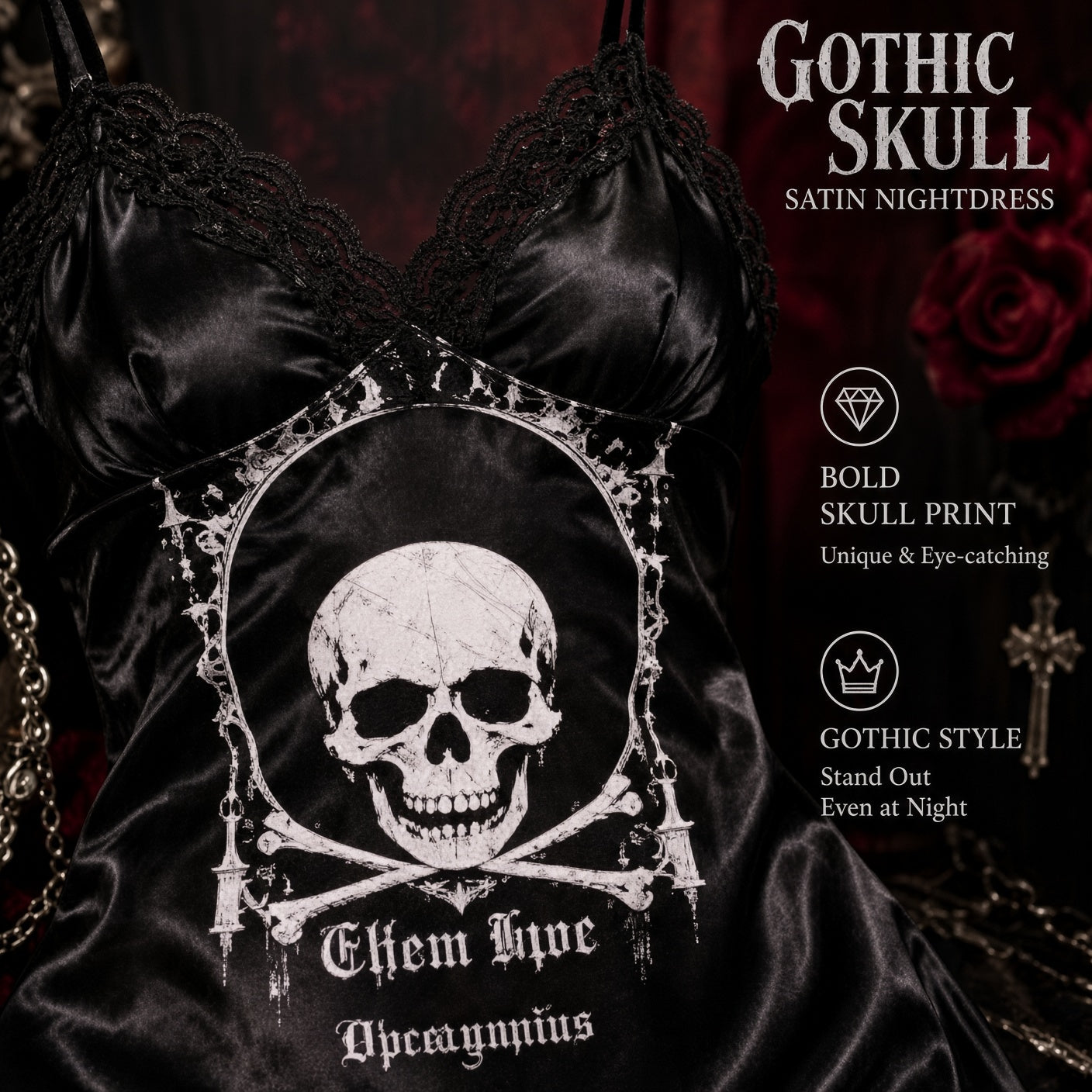 GOTHIC SKULL SATIN NIGHTDRESS